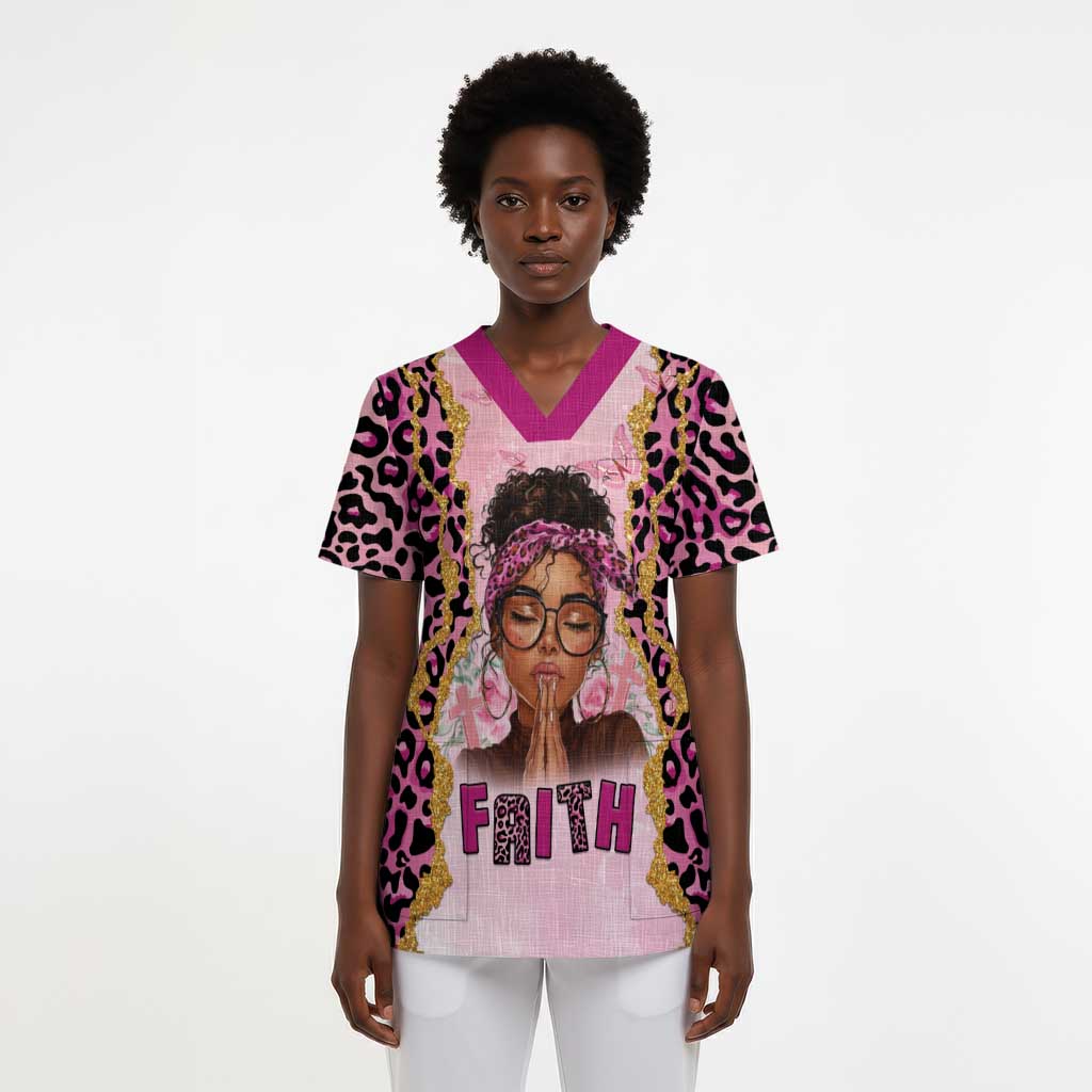 Black Her Story Scrub Top Faith Pink Leopard - Wonder Print Shop