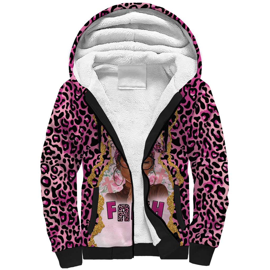 Black Her Story Sherpa Hoodie Faith Pink Leopard - Wonder Print Shop