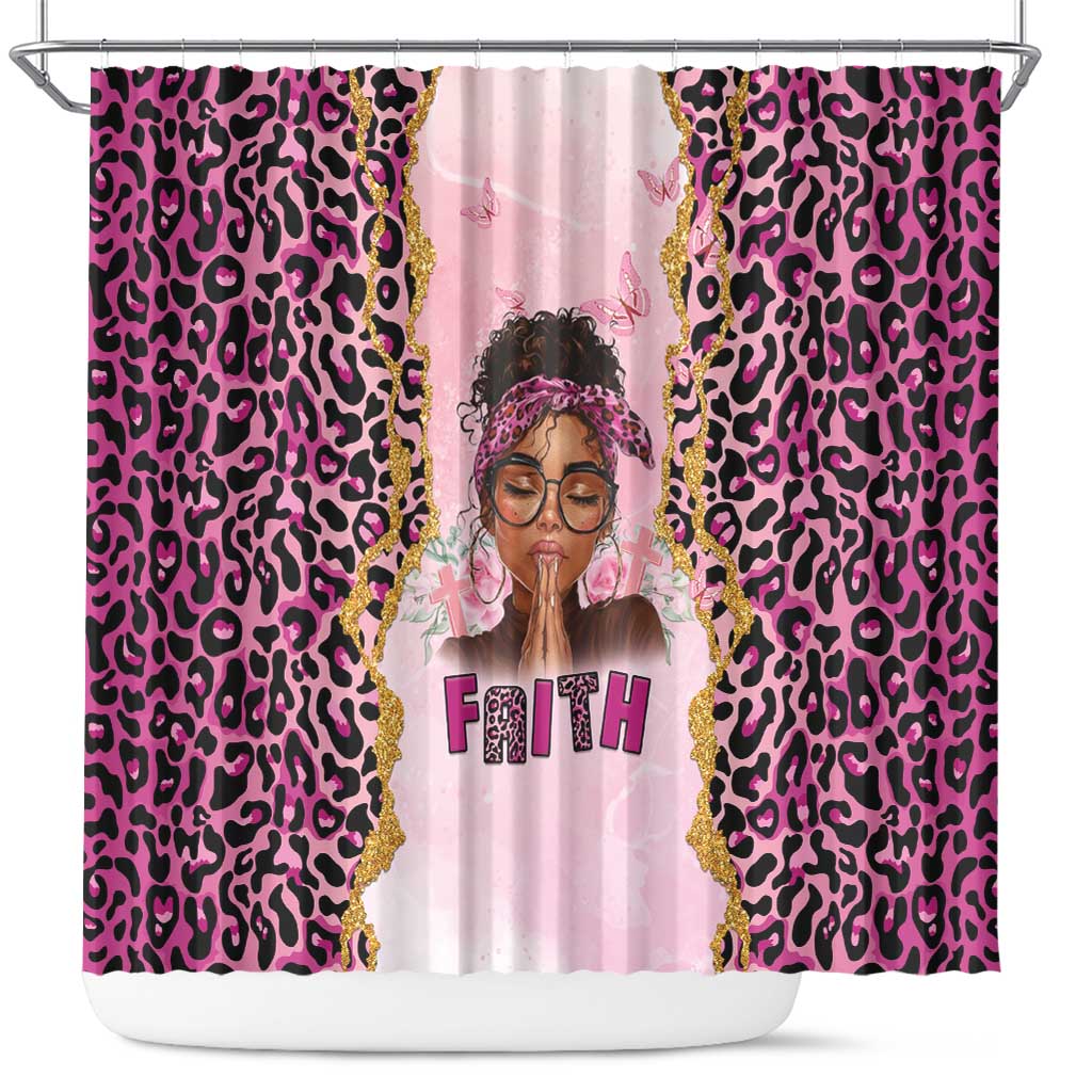 Black Her Story Shower Curtain Faith Pink Leopard - Wonder Print Shop