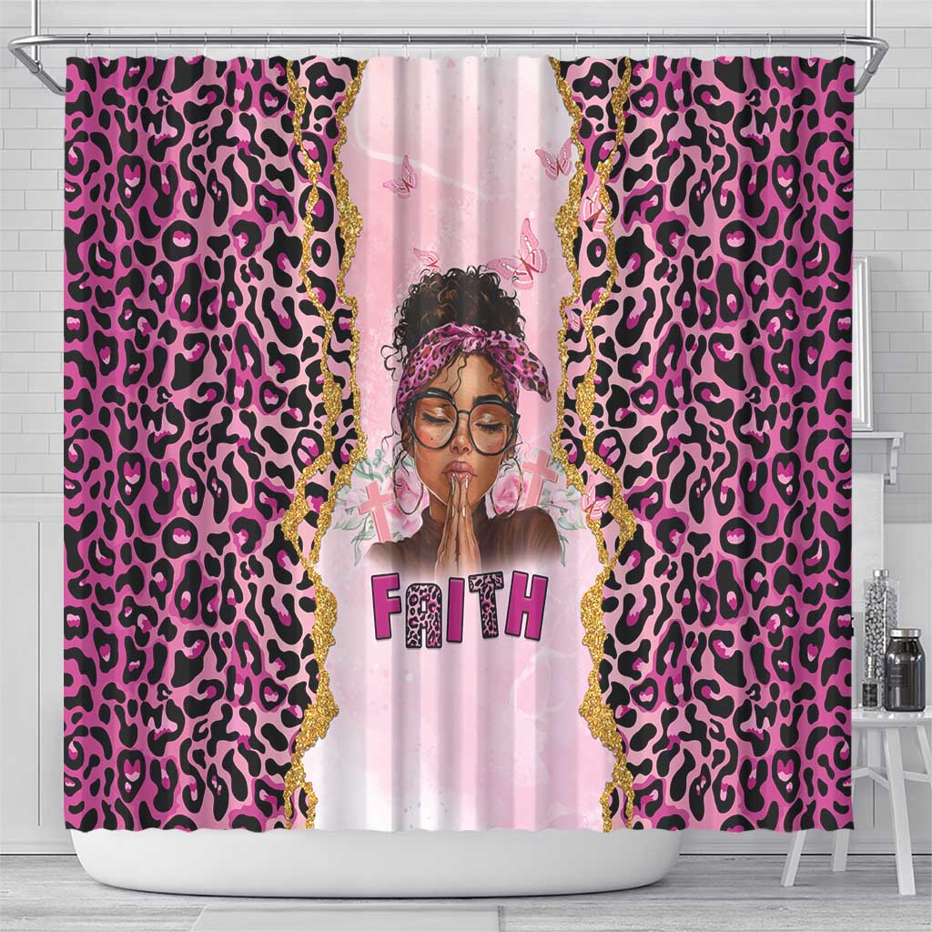 Black Her Story Shower Curtain Faith Pink Leopard - Wonder Print Shop