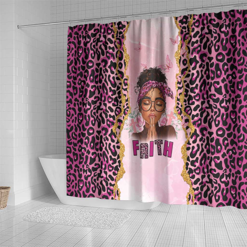 Black Her Story Shower Curtain Faith Pink Leopard - Wonder Print Shop