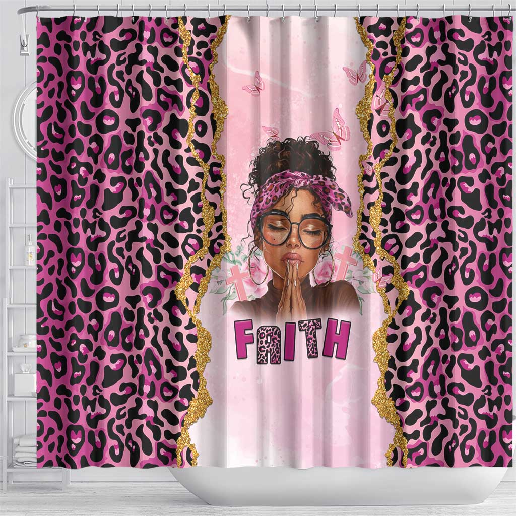 Black Her Story Shower Curtain Faith Pink Leopard - Wonder Print Shop
