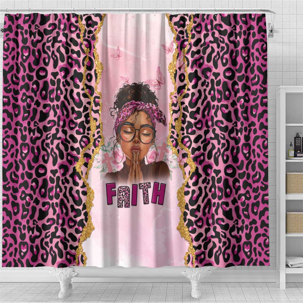 Black Her Story Shower Curtain Faith Pink Leopard - Wonder Print Shop