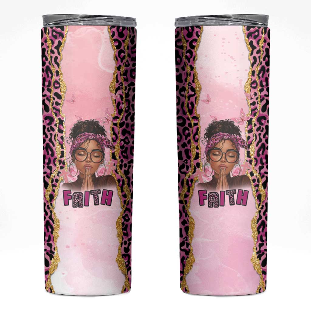 Black Her Story Skinny Tumbler Faith Pink Leopard - Wonder Print Shop