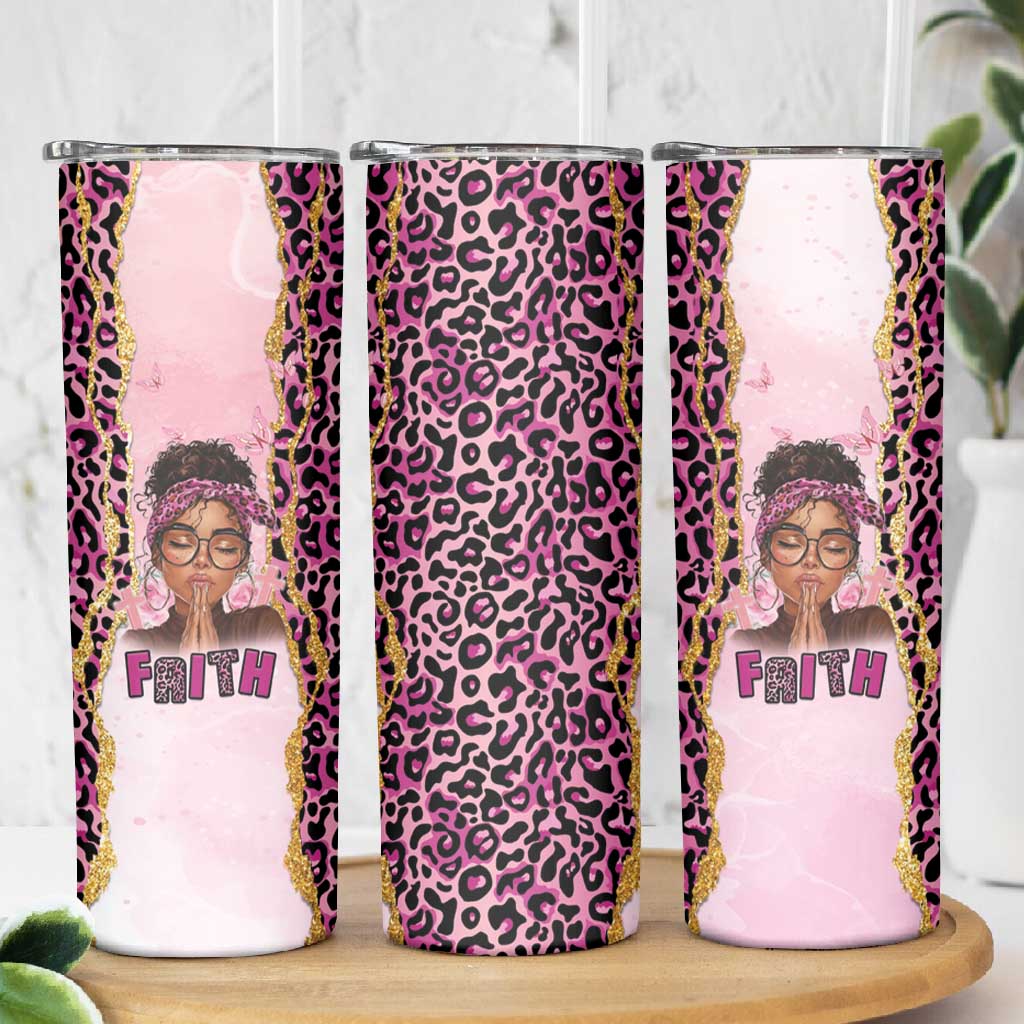 Black Her Story Skinny Tumbler Faith Pink Leopard - Wonder Print Shop