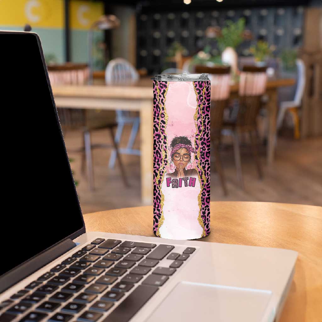Black Her Story Skinny Tumbler Faith Pink Leopard - Wonder Print Shop