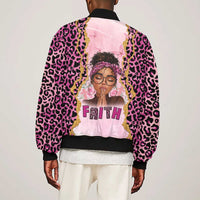 Black Her Story Sleeve Zip Bomber Jacket Faith Pink Leopard - Wonder Print Shop