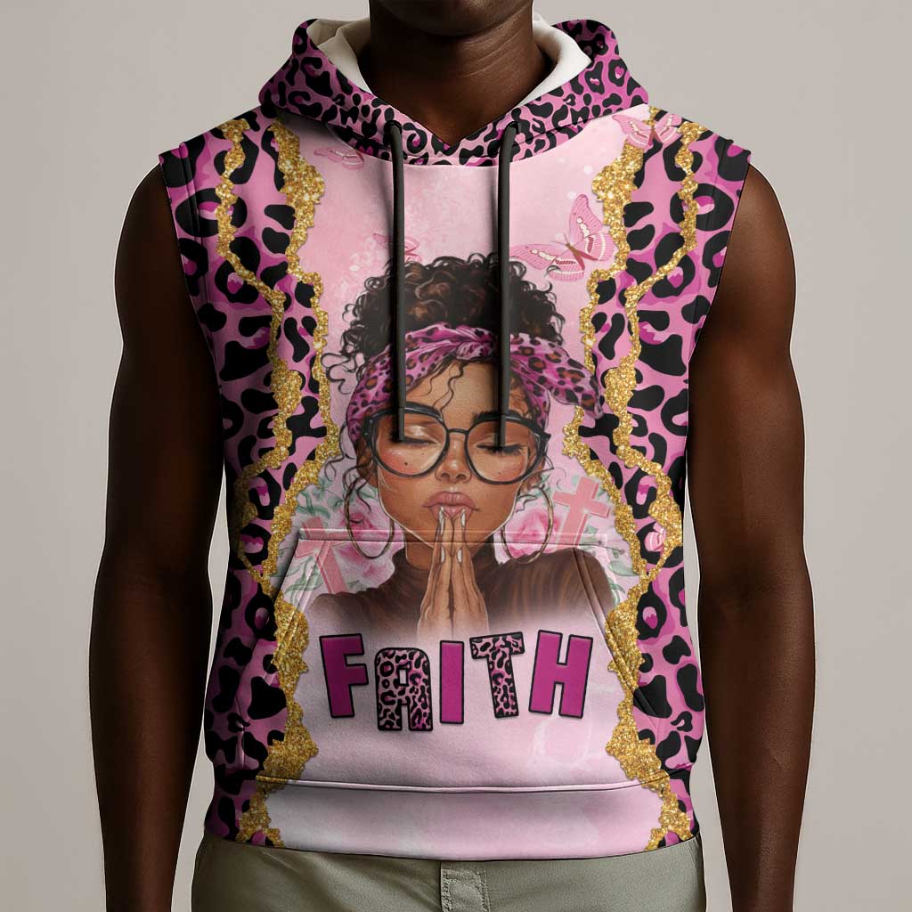 Black Her Story Sleeveless Hoodie Faith Pink Leopard - Wonder Print Shop