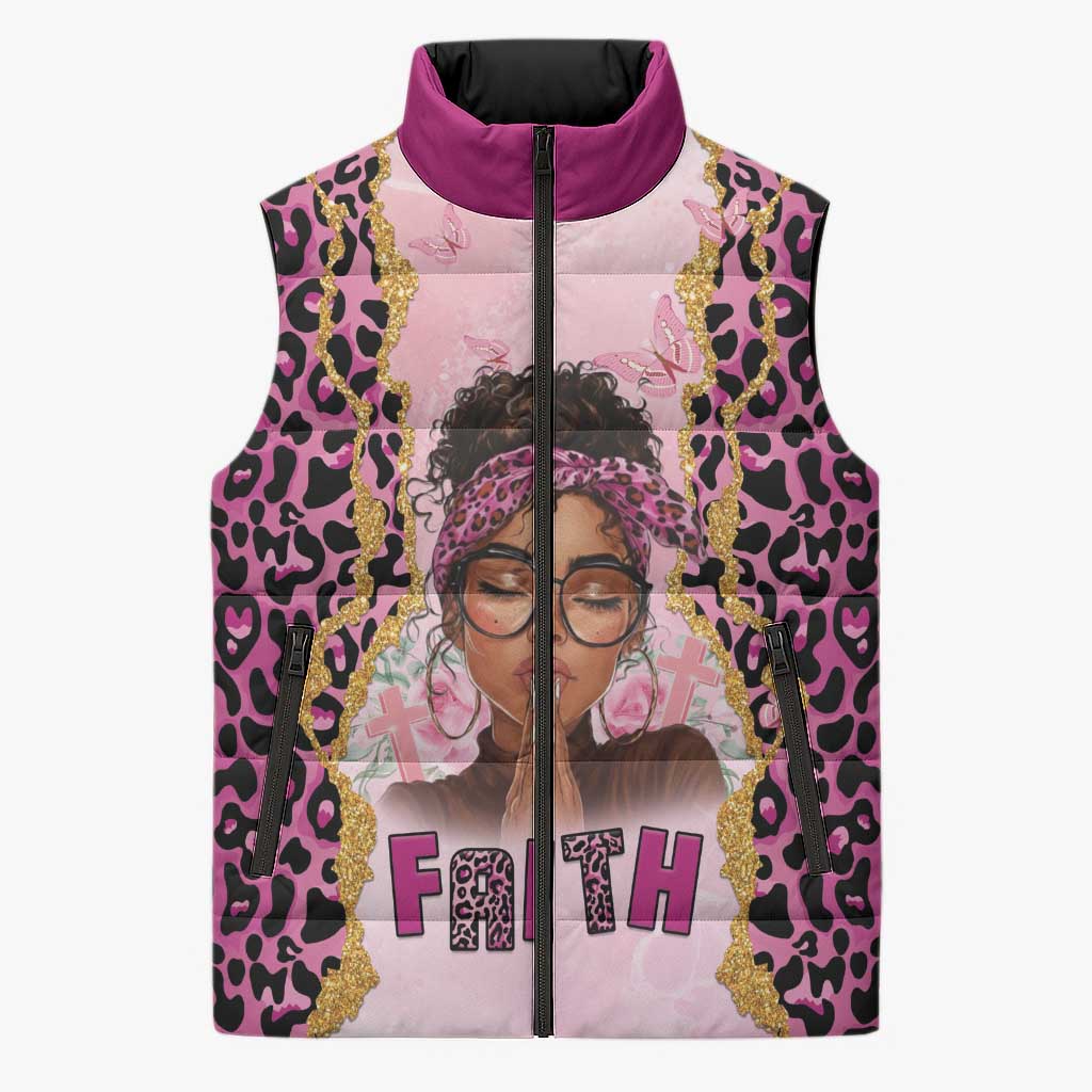 Black Her Story Sleeveless Puffer Jacket Faith Pink Leopard - Wonder Print Shop
