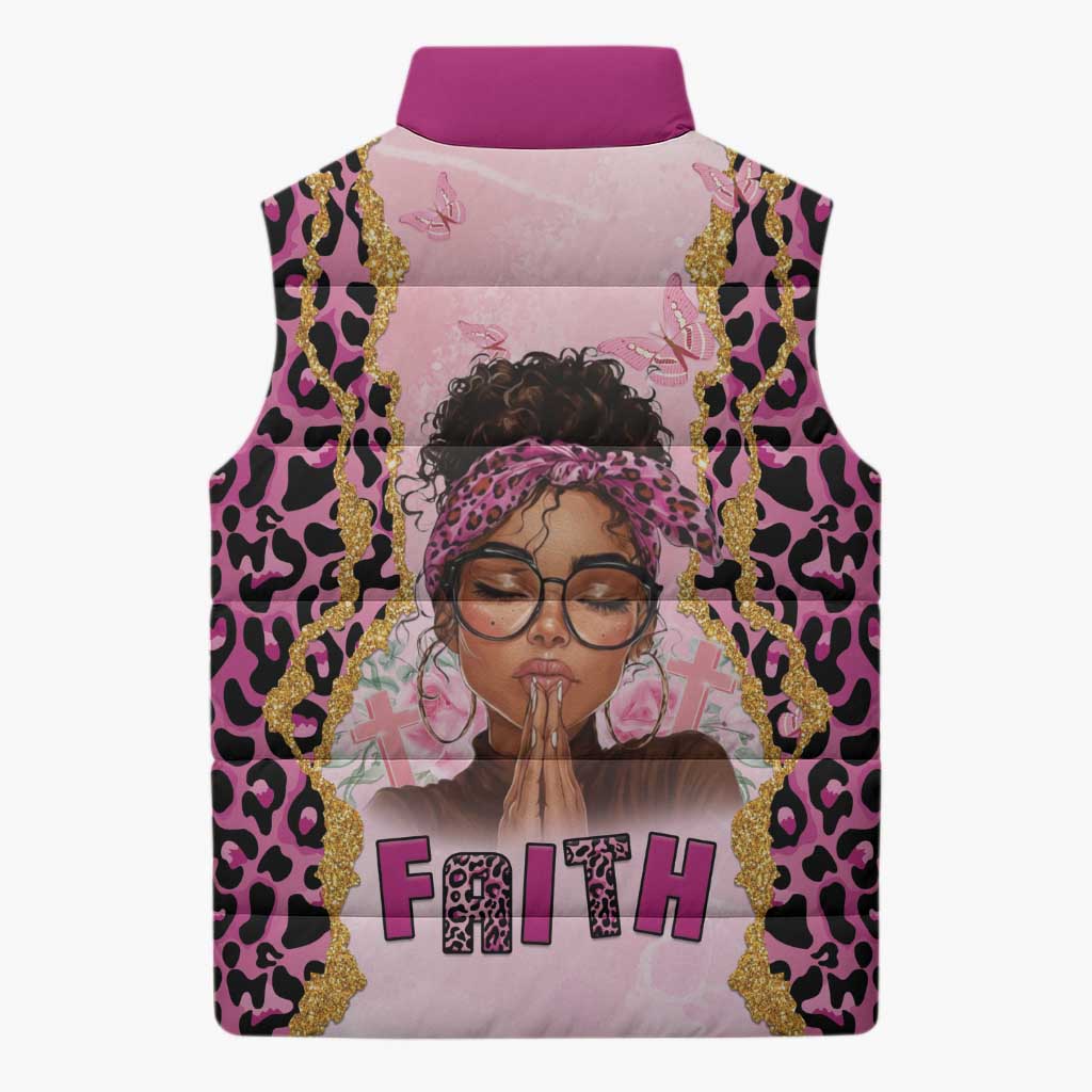 Black Her Story Sleeveless Puffer Jacket Faith Pink Leopard - Wonder Print Shop
