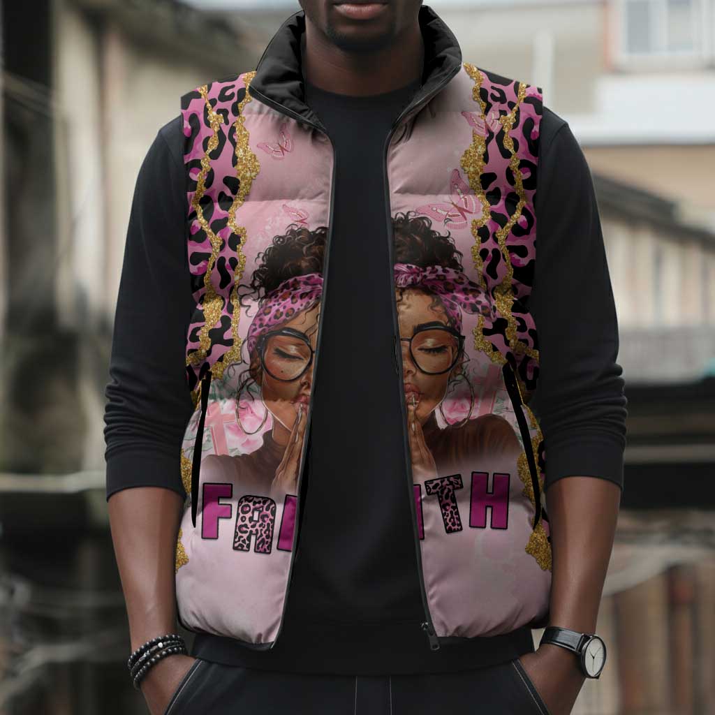 Black Her Story Sleeveless Puffer Jacket Faith Pink Leopard - Wonder Print Shop