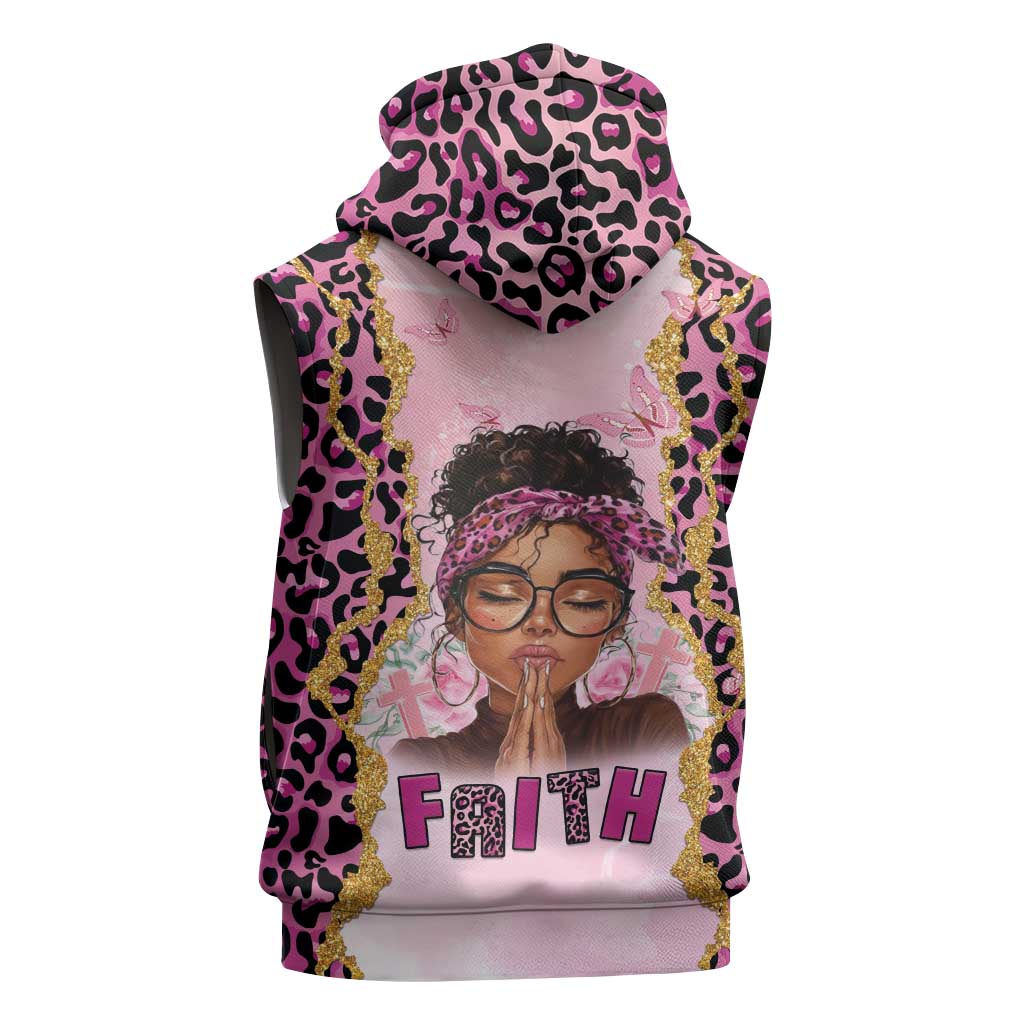 Black Her Story Sleeveless Zip Hoodie Faith Pink Leopard - Wonder Print Shop