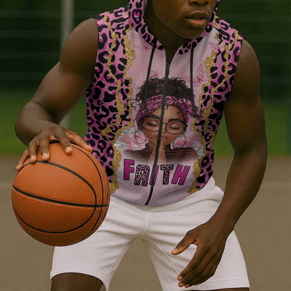 Black Her Story Sleeveless Zip Hoodie Faith Pink Leopard - Wonder Print Shop