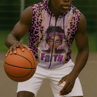 Black Her Story Sleeveless Zip Hoodie Faith Pink Leopard - Wonder Print Shop