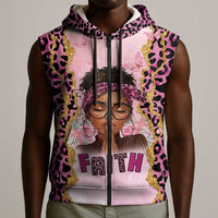 Black Her Story Sleeveless Zip Hoodie Faith Pink Leopard - Wonder Print Shop