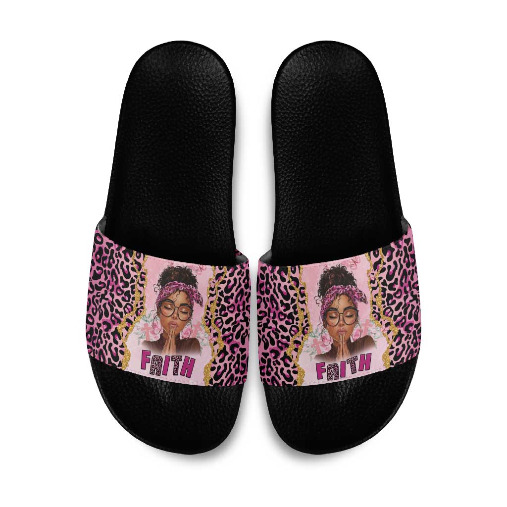 Black Her Story Slide Sandals Faith Pink Leopard - Wonder Print Shop