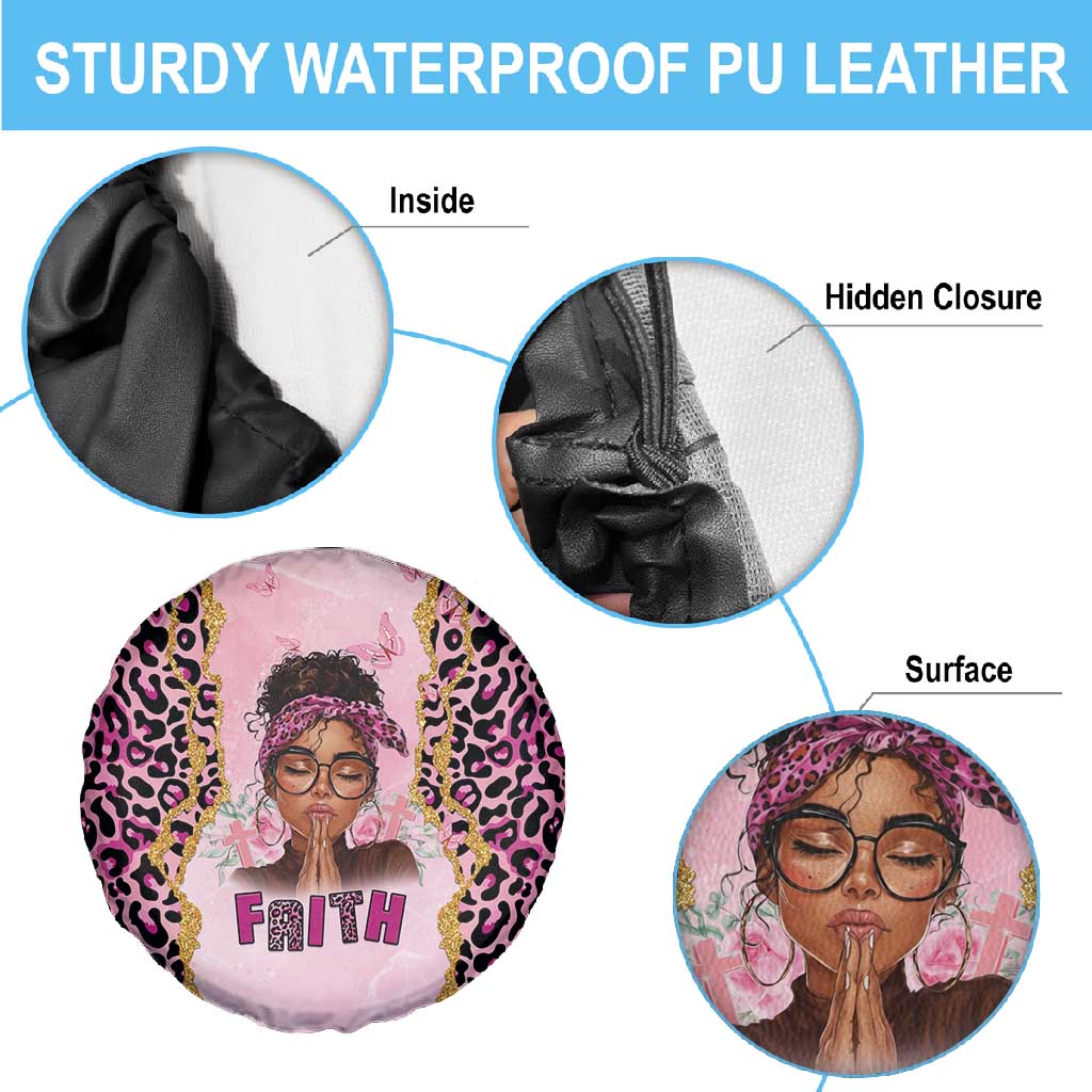 Black Her Story Spare Tire Cover Faith Pink Leopard - Wonder Print Shop