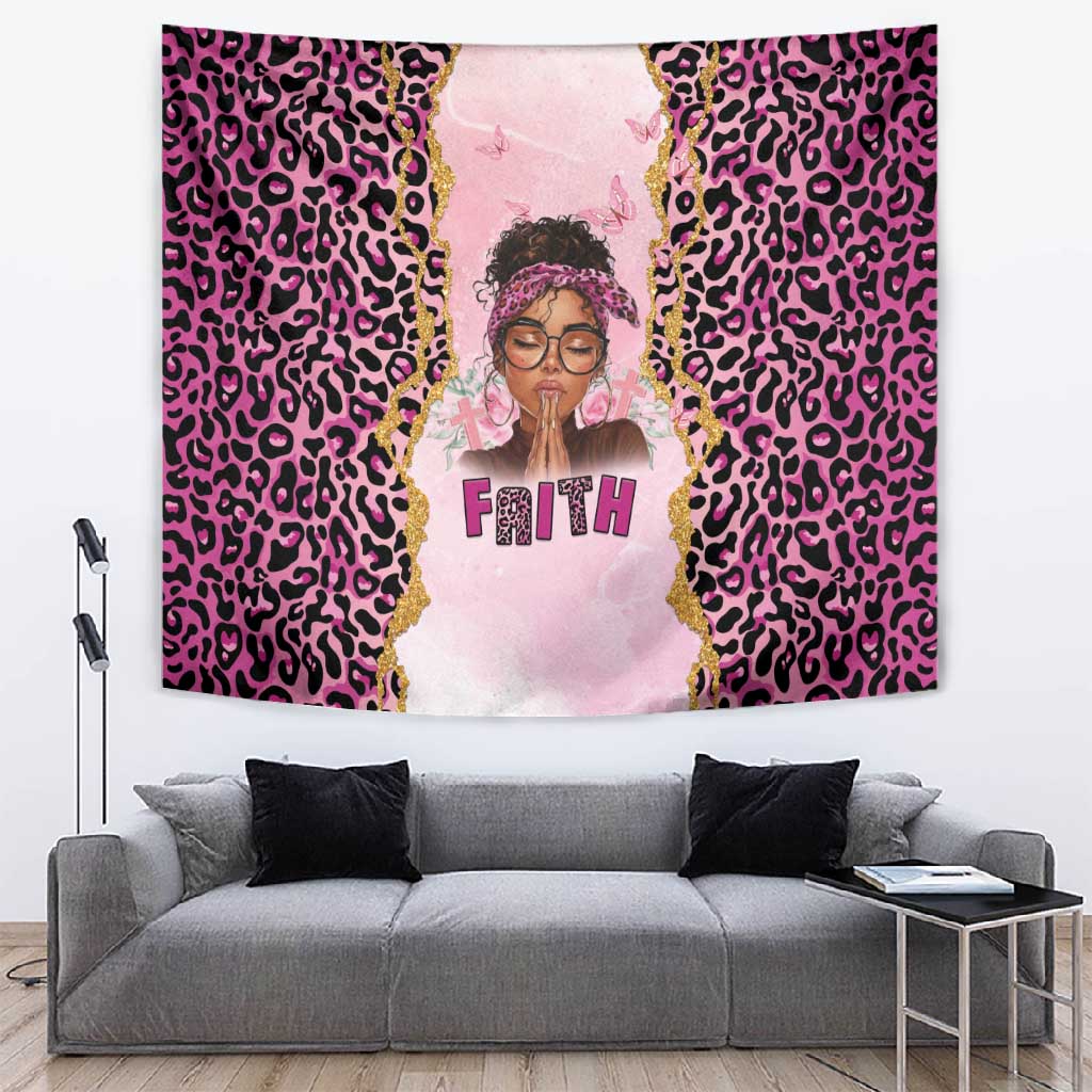 Black Her Story Tapestry Faith Pink Leopard - Wonder Print Shop