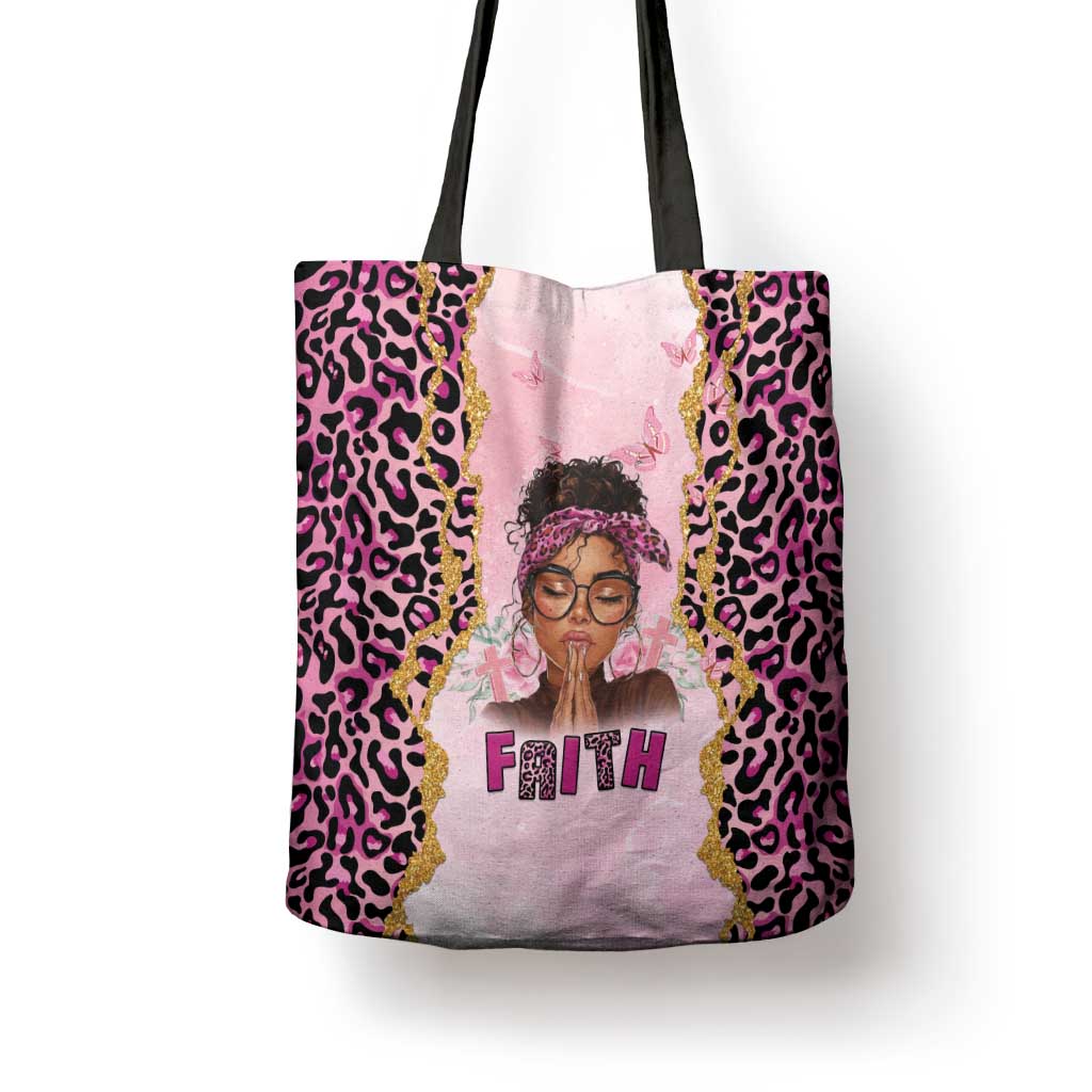 Black Her Story Tote Bag Faith Pink Leopard - Wonder Print Shop
