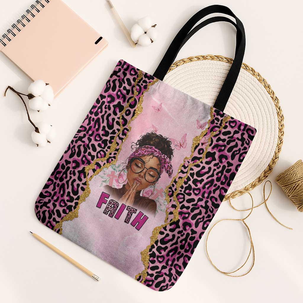 Black Her Story Tote Bag Faith Pink Leopard - Wonder Print Shop