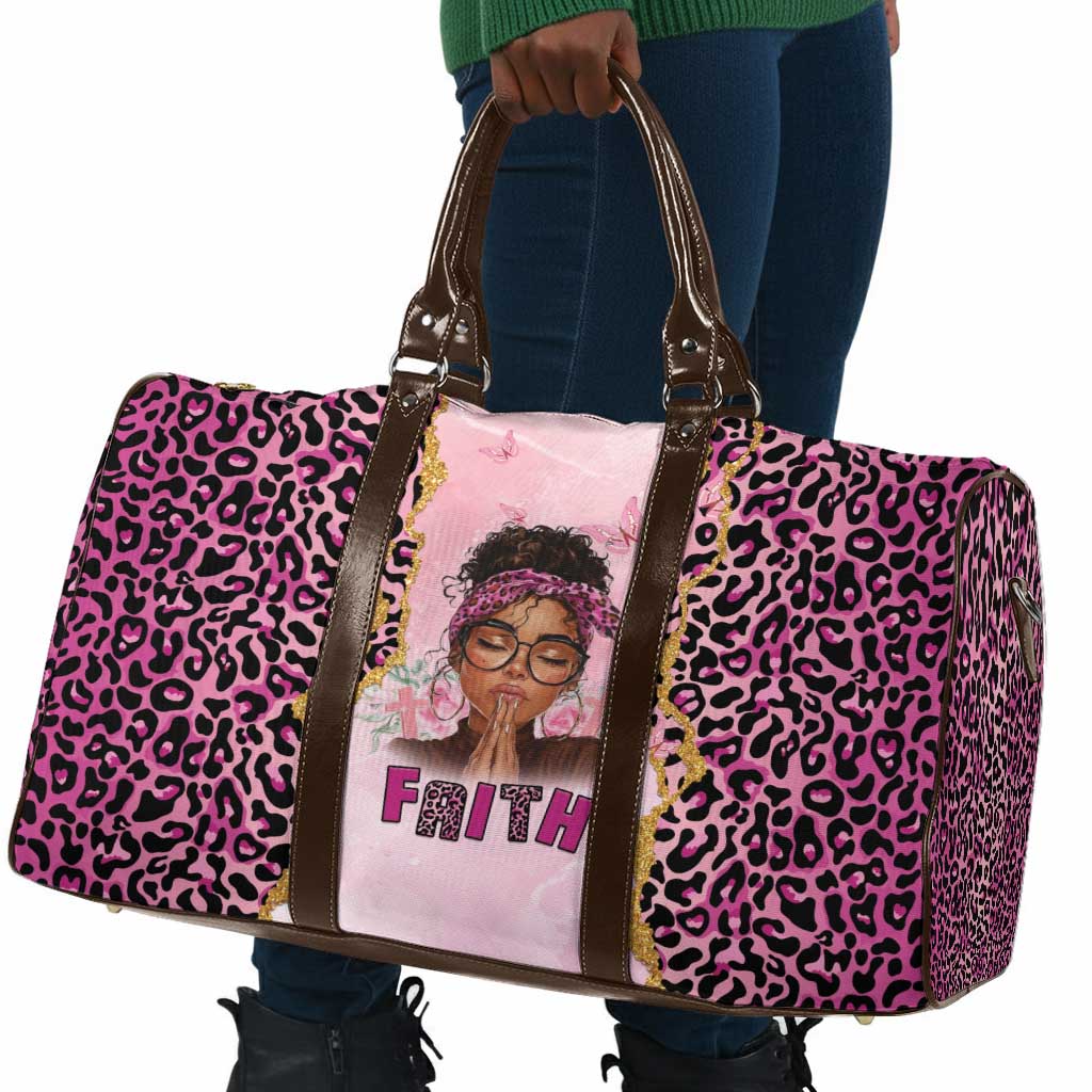 Black Her Story Travel Bag Faith Pink Leopard - Wonder Print Shop