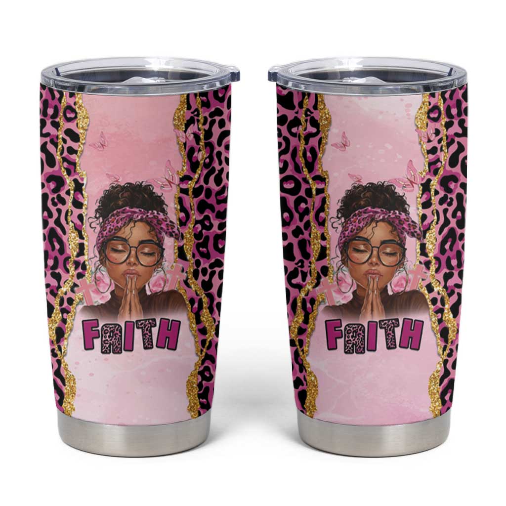 Black Her Story Tumbler Cup Faith Pink Leopard - Wonder Print Shop