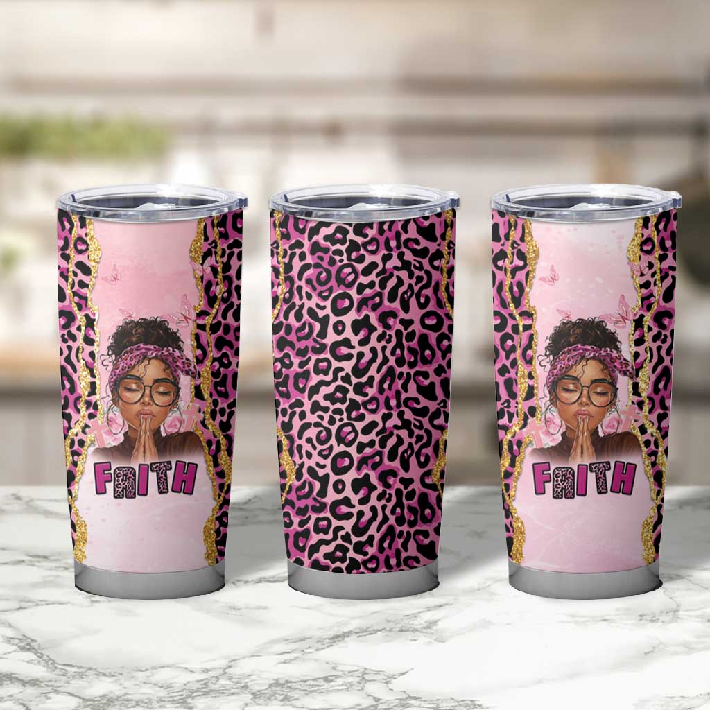 Black Her Story Tumbler Cup Faith Pink Leopard - Wonder Print Shop