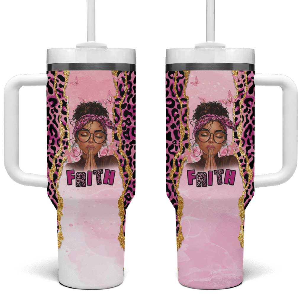 Black Her Story Tumbler With Handle Faith Pink Leopard - Wonder Print Shop