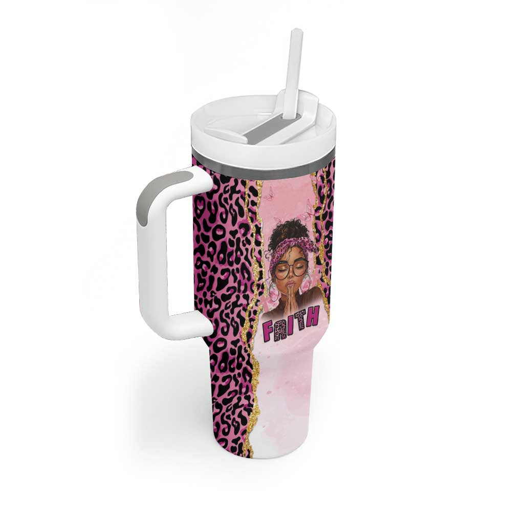 Black Her Story Tumbler With Handle Faith Pink Leopard - Wonder Print Shop
