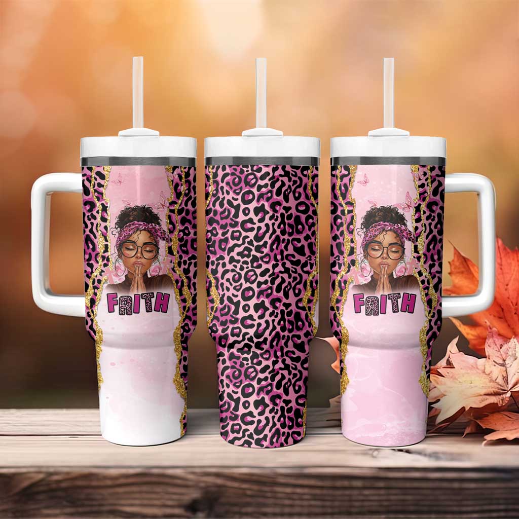 Black Her Story Tumbler With Handle Faith Pink Leopard - Wonder Print Shop