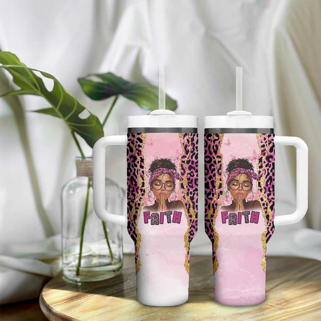 Black Her Story Tumbler With Handle Faith Pink Leopard - Wonder Print Shop