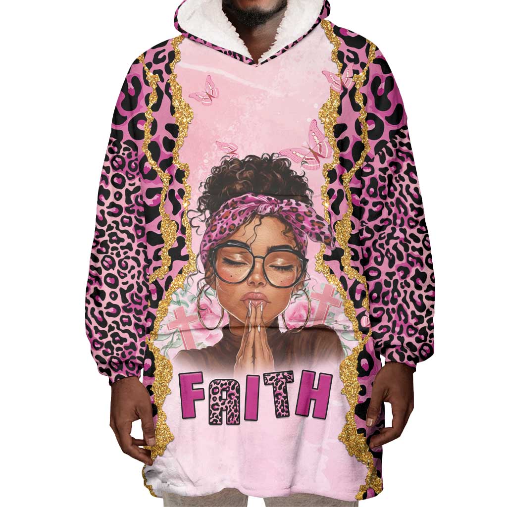 Black Her Story Wearable Blanket Hoodie Faith Pink Leopard - Wonder Print Shop