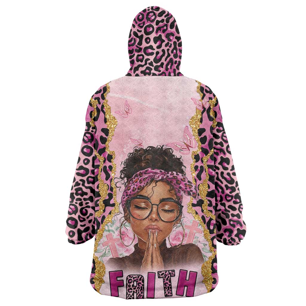 Black Her Story Wearable Blanket Hoodie Faith Pink Leopard - Wonder Print Shop