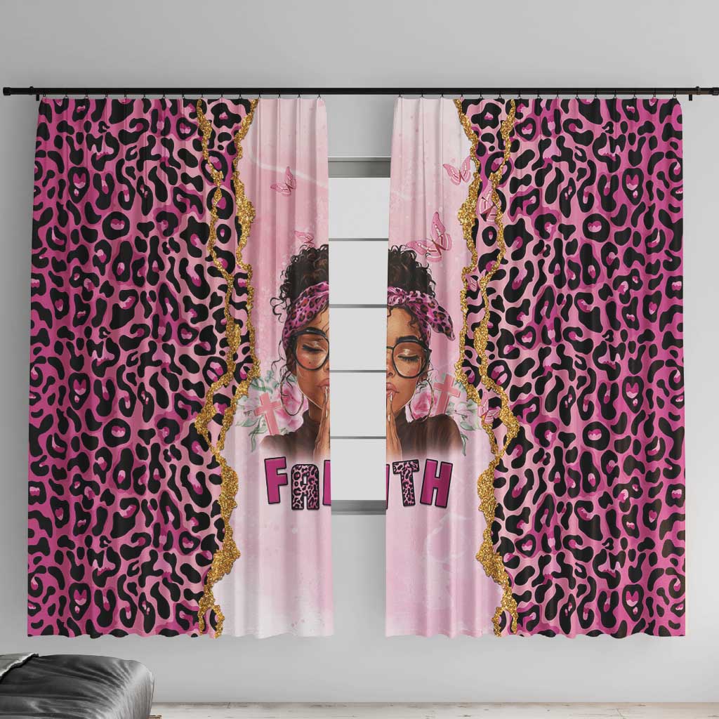 Black Her Story Window Curtain Faith Pink Leopard - Wonder Print Shop
