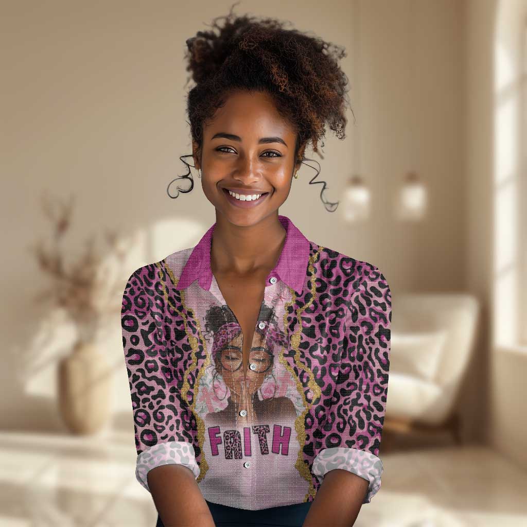 Black Her Story Women Casual Shirt Faith Pink Leopard - Wonder Print Shop