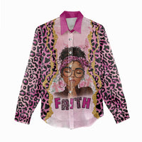 Black Her Story Women Casual Shirt Faith Pink Leopard - Wonder Print Shop