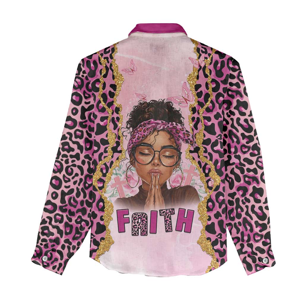 Black Her Story Women Casual Shirt Faith Pink Leopard - Wonder Print Shop