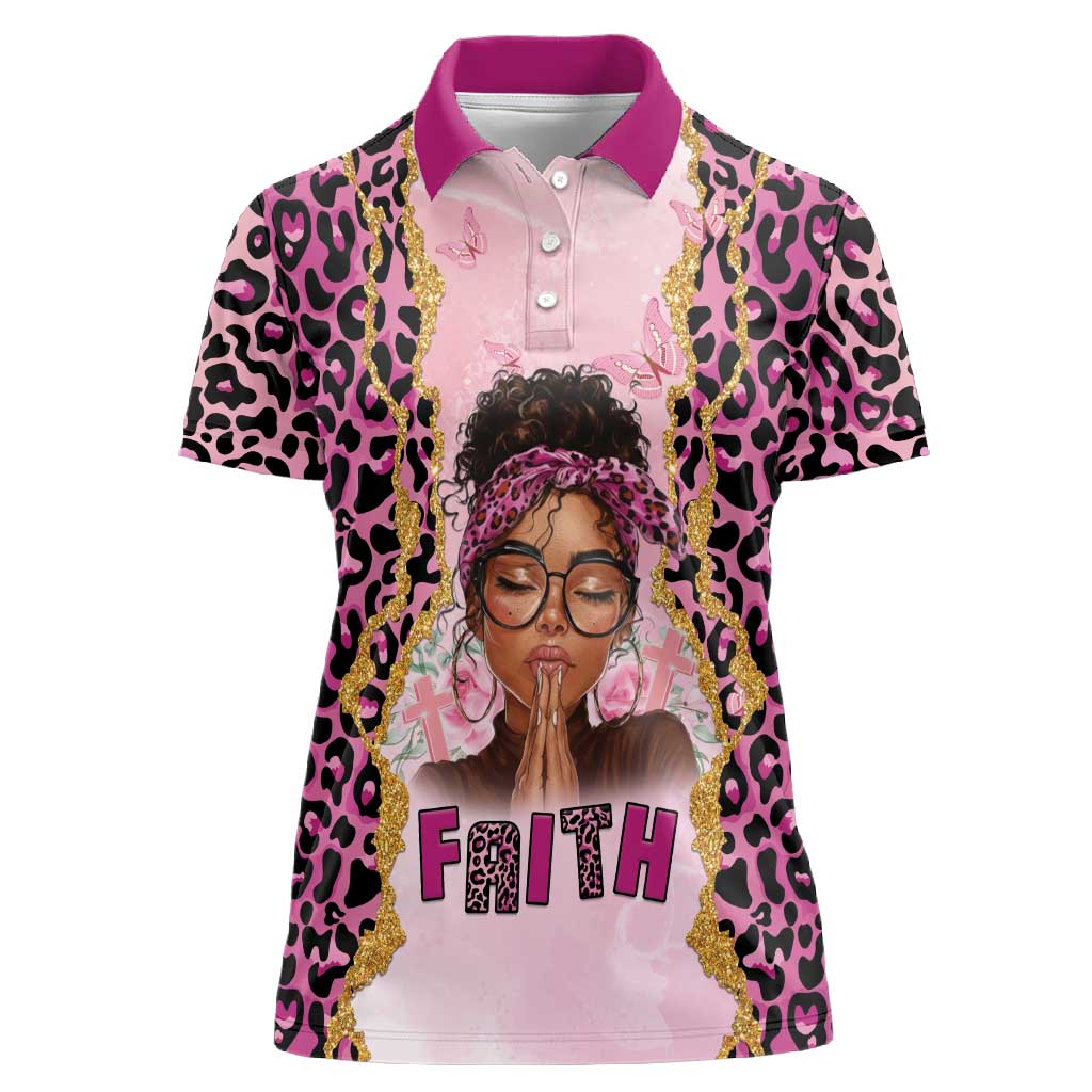 Black Her Story Women Polo Shirt Faith Pink Leopard - Wonder Print Shop
