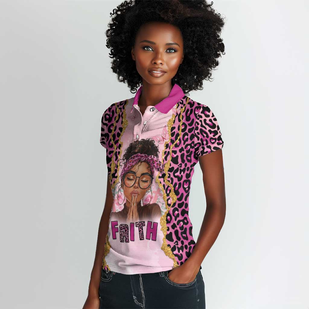 Black Her Story Women Polo Shirt Faith Pink Leopard - Wonder Print Shop