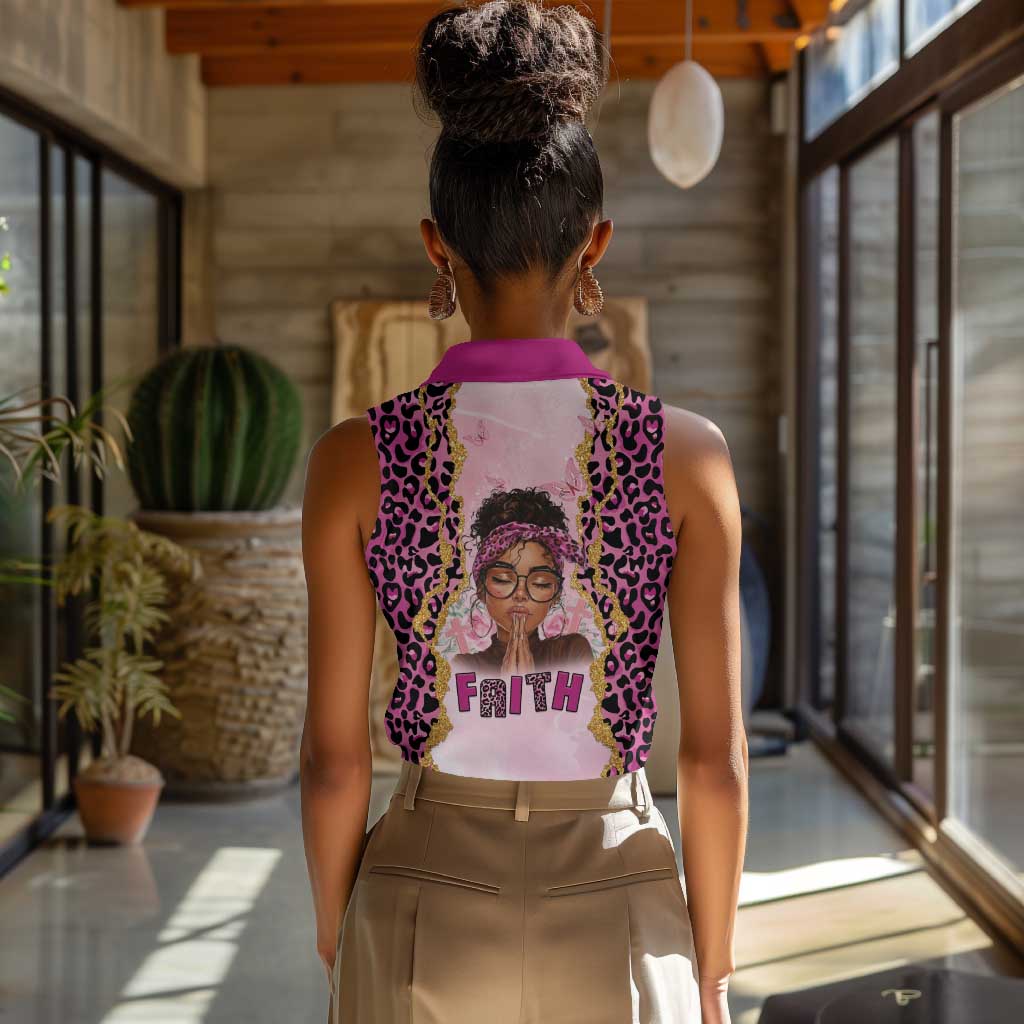 Black Her Story Women Sleeveless Polo Shirt Faith Pink Leopard - Wonder Print Shop