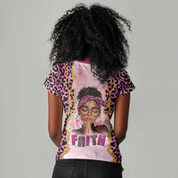 Black Her Story Women V-Neck T-Shirt Faith Pink Leopard - Wonder Print Shop
