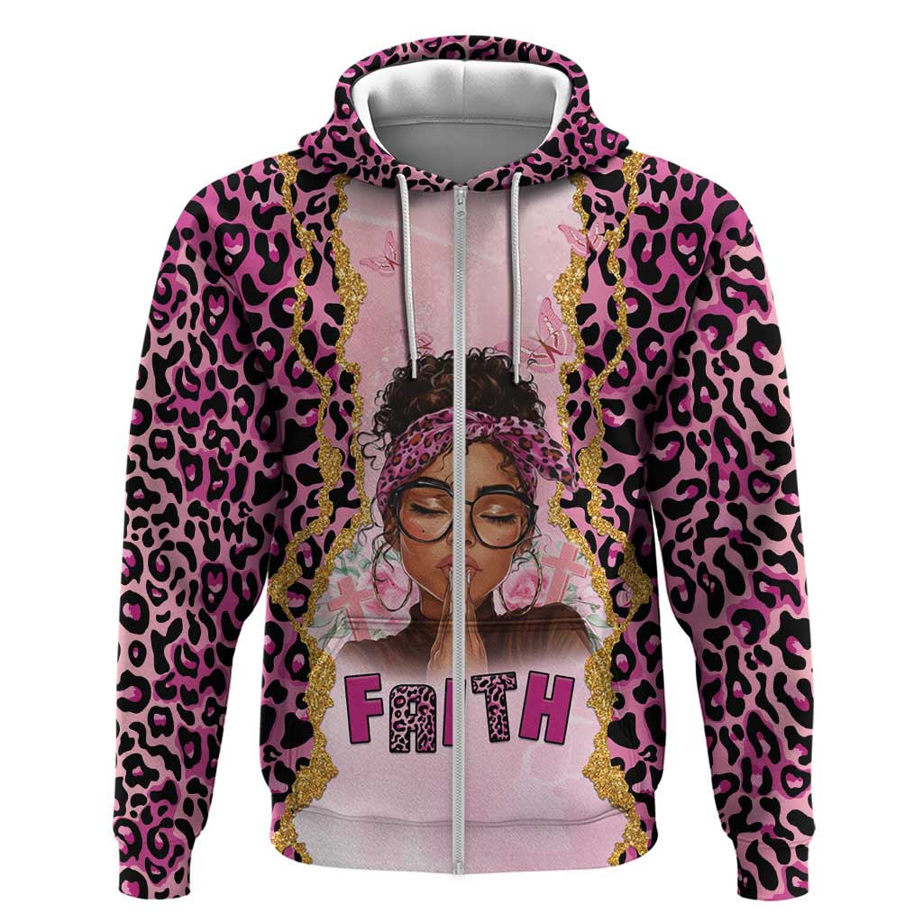 Black Her Story Zip Hoodie Faith Pink Leopard - Wonder Print Shop