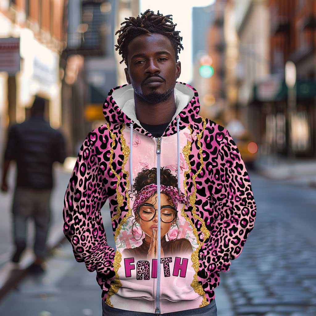 Black Her Story Zip Hoodie Faith Pink Leopard - Wonder Print Shop