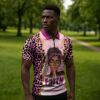 Black Her Story Zipper Polo Shirt Faith Pink Leopard - Wonder Print Shop