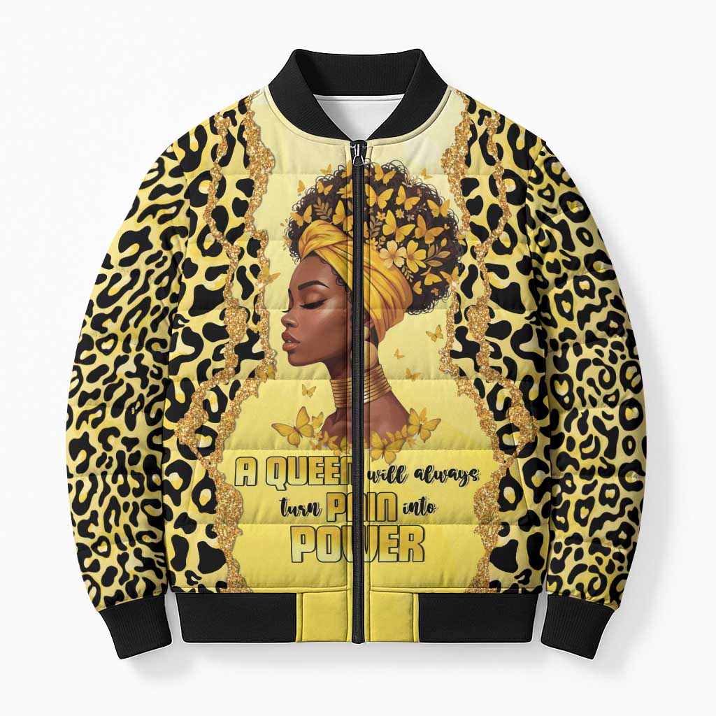 Black Her Story Bomber Puffer Jacket A Queen Turns Pain Into Power - Wonder Print Shop