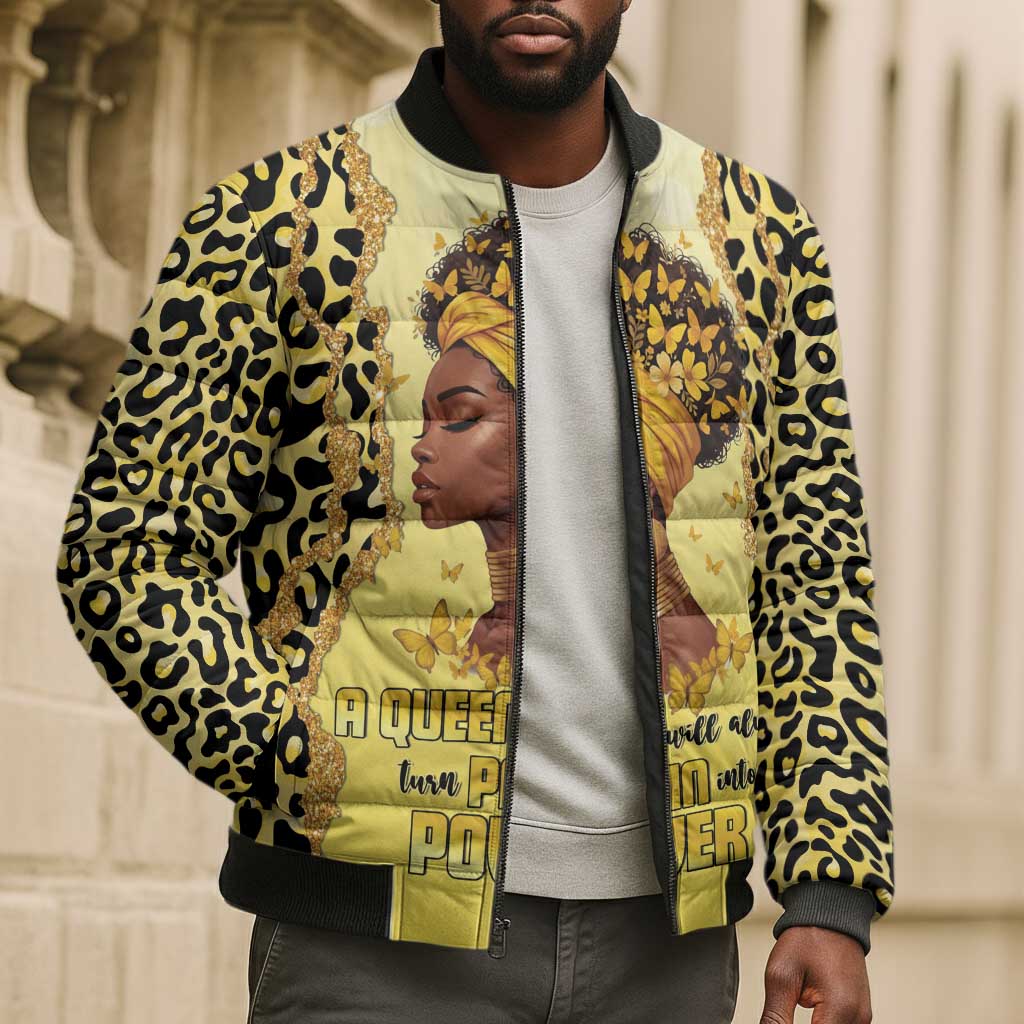 Black Her Story Bomber Puffer Jacket A Queen Turns Pain Into Power - Wonder Print Shop