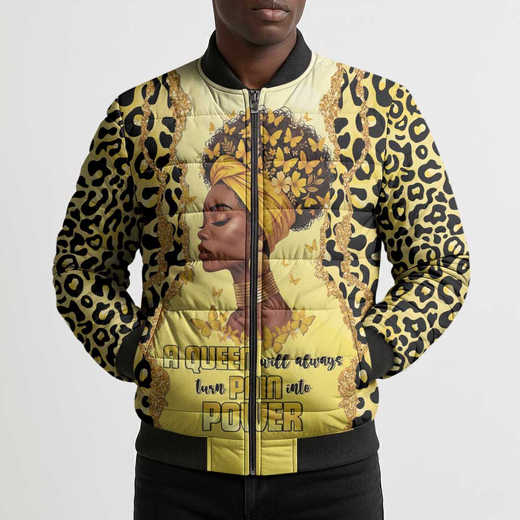 Black Her Story Bomber Puffer Jacket A Queen Turns Pain Into Power - Wonder Print Shop