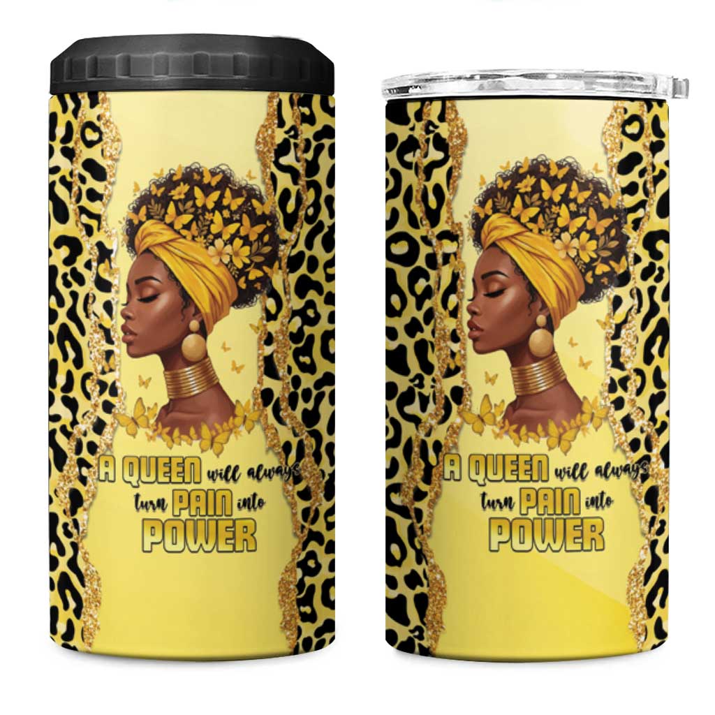 Black Her Story 4 in 1 Can Cooler Tumbler A Queen Turns Pain Into Power - Wonder Print Shop
