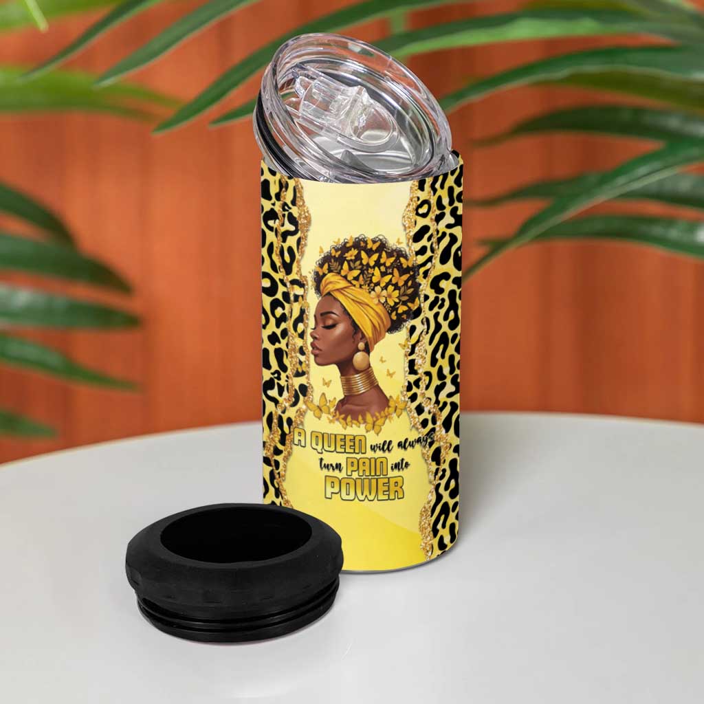 Black Her Story 4 in 1 Can Cooler Tumbler A Queen Turns Pain Into Power - Wonder Print Shop