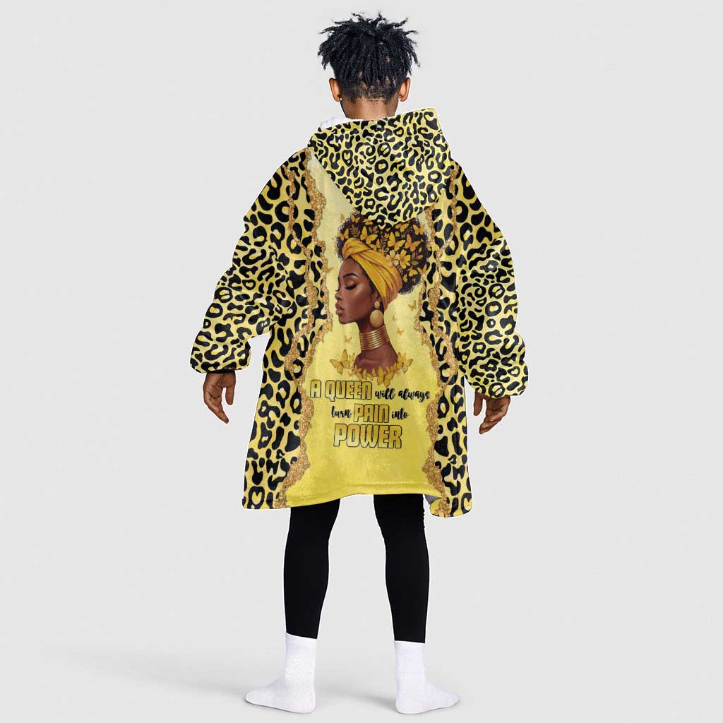 Black Her Story Kid Wearable Blanket Hoodie A Queen Turns Pain Into Power - Wonder Print Shop